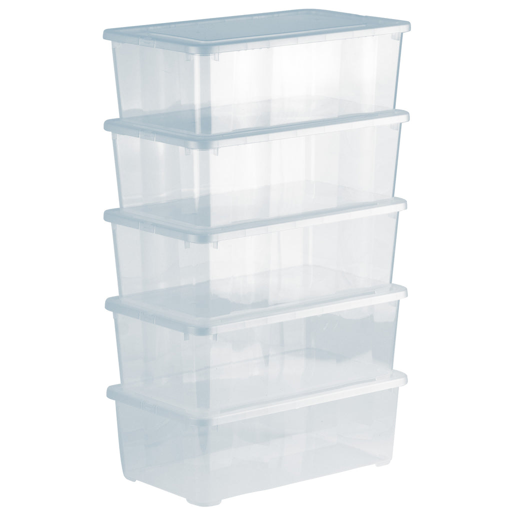 Grizzly Shop – Stapelbare transparente Aufbewahrungsboxen mit Deckel, 33,5 x 20 x 11 cm und einem Fassungsvermögen von 5 Litern, erhältlich in 2 verschiedenen Sets