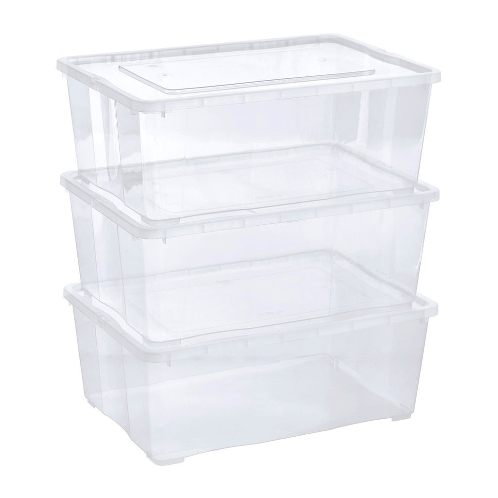 Grizzly Shop – Stapelbare transparente Aufbewahrungsboxen mit Deckel, 37,5 x 26,5 x 14,5 cm und einem Fassungsvermögen von 10 Litern, erhältlich in 3 verschiedenen Sets
