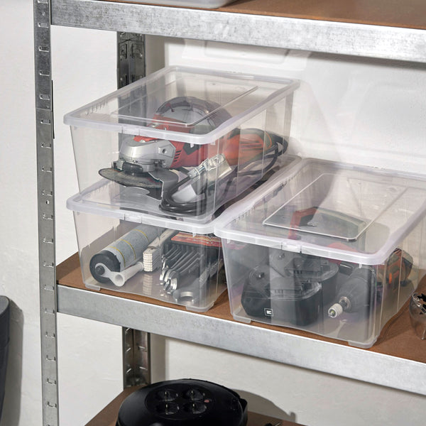 Grizzly Shop – Stapelbare transparente Aufbewahrungsboxen mit Deckel, 37,5 x 26,5 x 14,5 cm und einem Fassungsvermögen von 10 Litern, erhältlich in 3 verschiedenen Sets