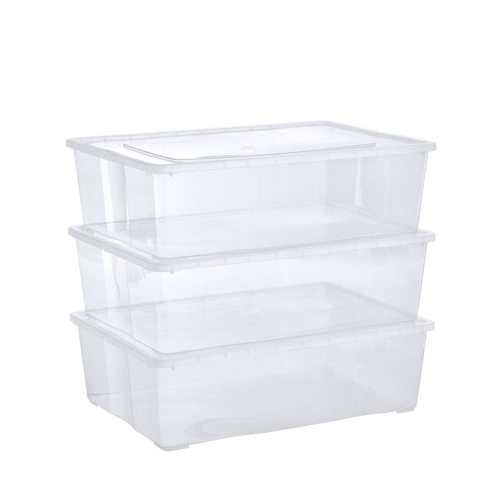 Grizzly Shop – Stapelbare transparente Aufbewahrungsboxen mit Deckel, 54,5 x 38,5 x 16,5 cm und einem Fassungsvermögen von 25 Litern, erhältlich in 2 verschiedenen Sets