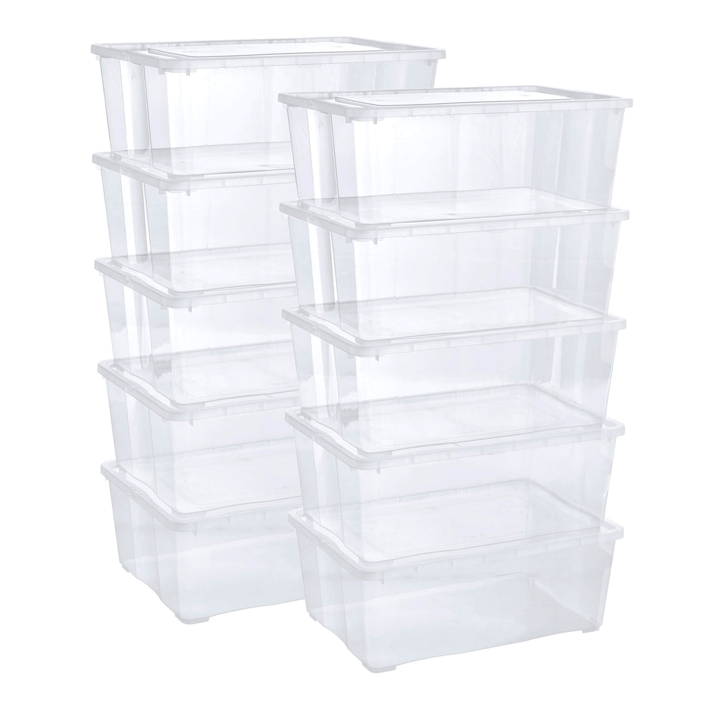 Grizzly Shop – Stapelbare transparente Aufbewahrungsboxen mit Deckel, 37,5 x 26,5 x 14,5 cm und einem Fassungsvermögen von 10 Litern, erhältlich in 3 verschiedenen Sets